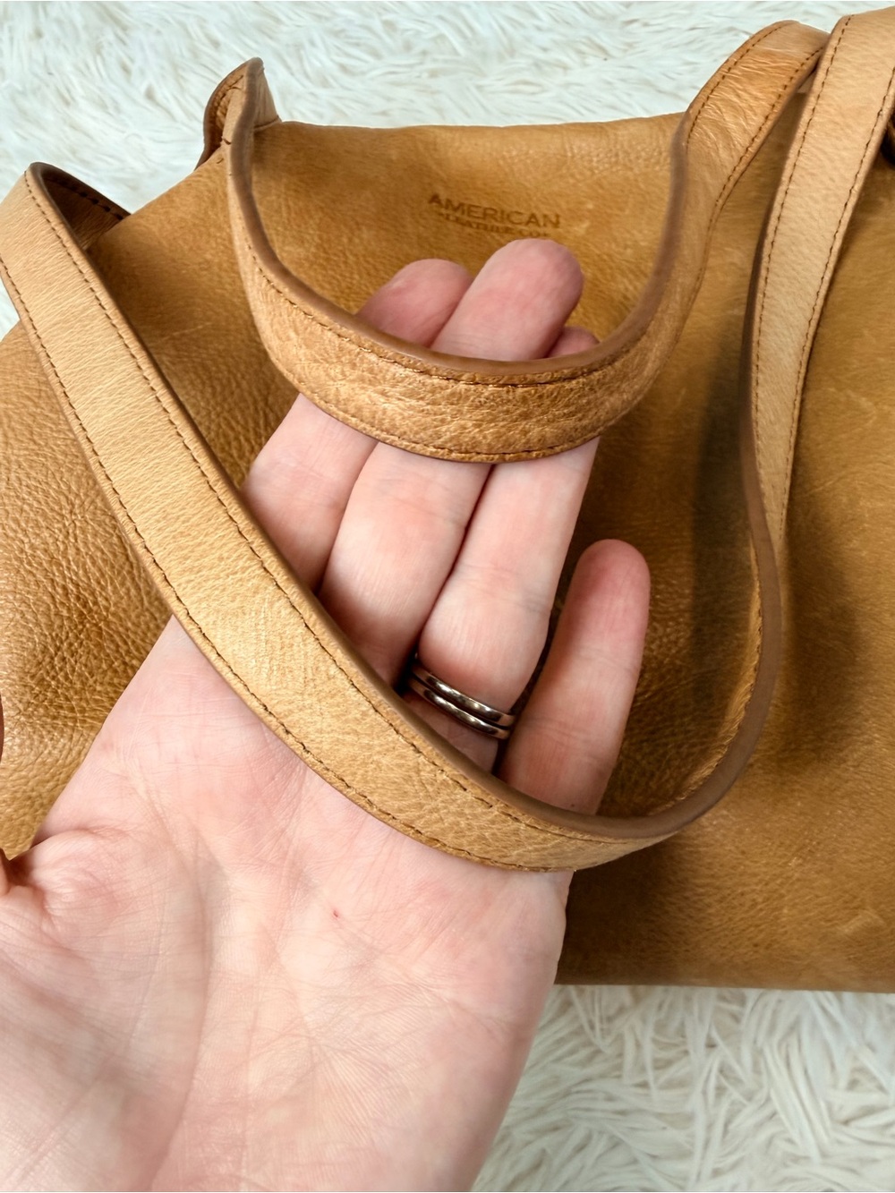 American Leather Co Liberty Tote Tan Genuine Leather Shoulder Hobo Bag Boho - Picture 10 of 16